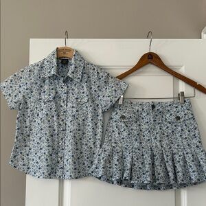 Copper Key Set: Western Style Floral Blouse w Skort Sz 10-12 with MEASUREMENTS